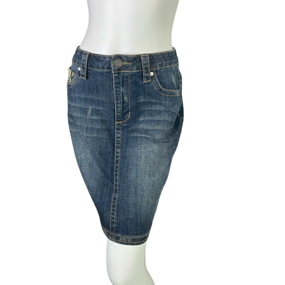 Stetson Western Blue Denim Zip Pencil Skirt Size 6